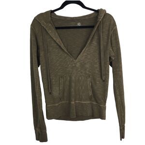 J. Crew Womens Distressed Olive Green Pullover Hoodie French Terry Size Small